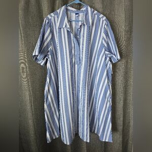 Old Navy Mini Shirt Dress Short Sleeves Striped Oversized XXL Tall White/Blue